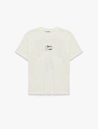 Rahat Kalıp Kısa Kollu Bisiklet Yaka Pamuklu Arkası Baskılı Tişört