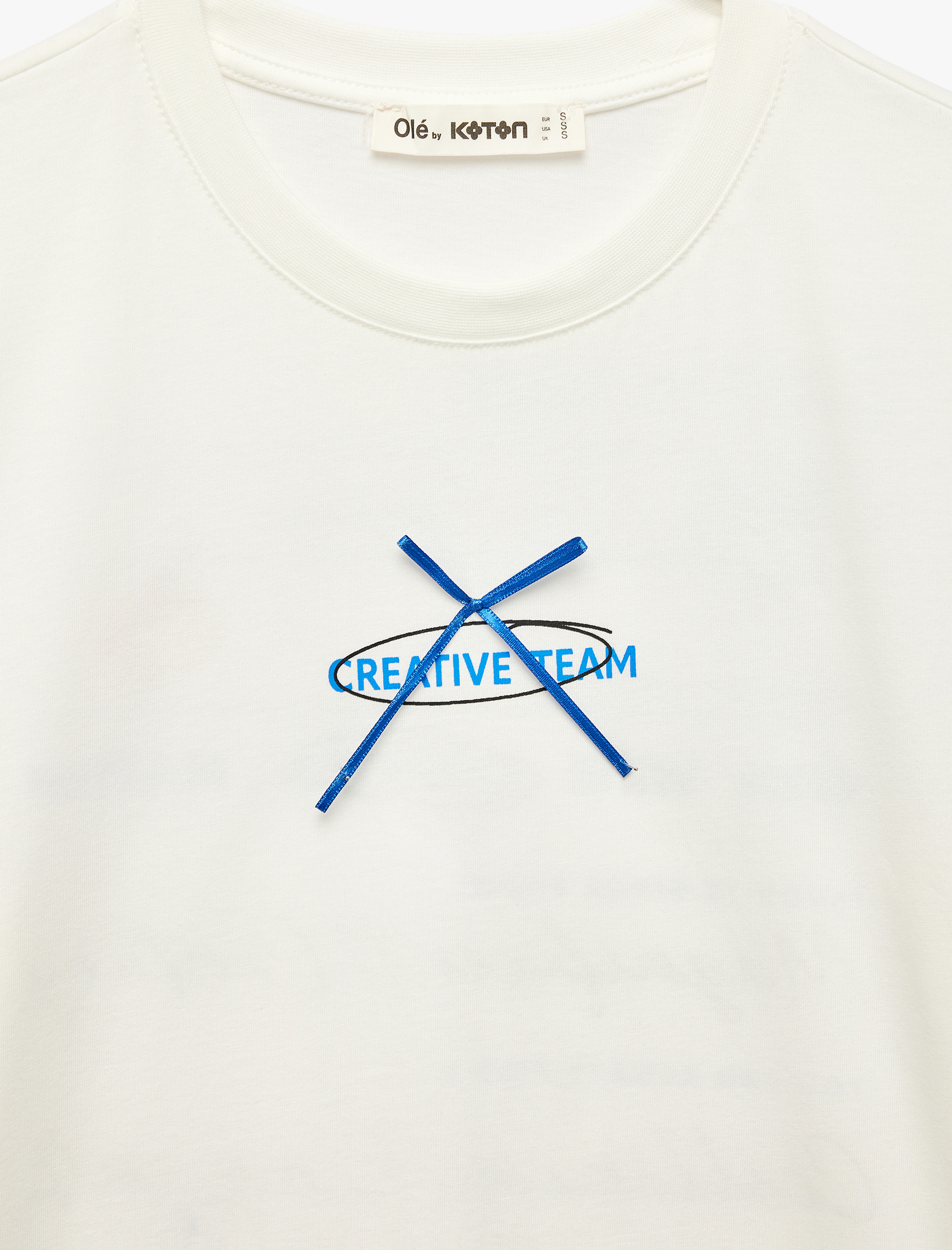   Rahat Kalıp Kısa Kollu Bisiklet Yaka Pamuklu Arkası Baskılı Fiyonklu Tişört