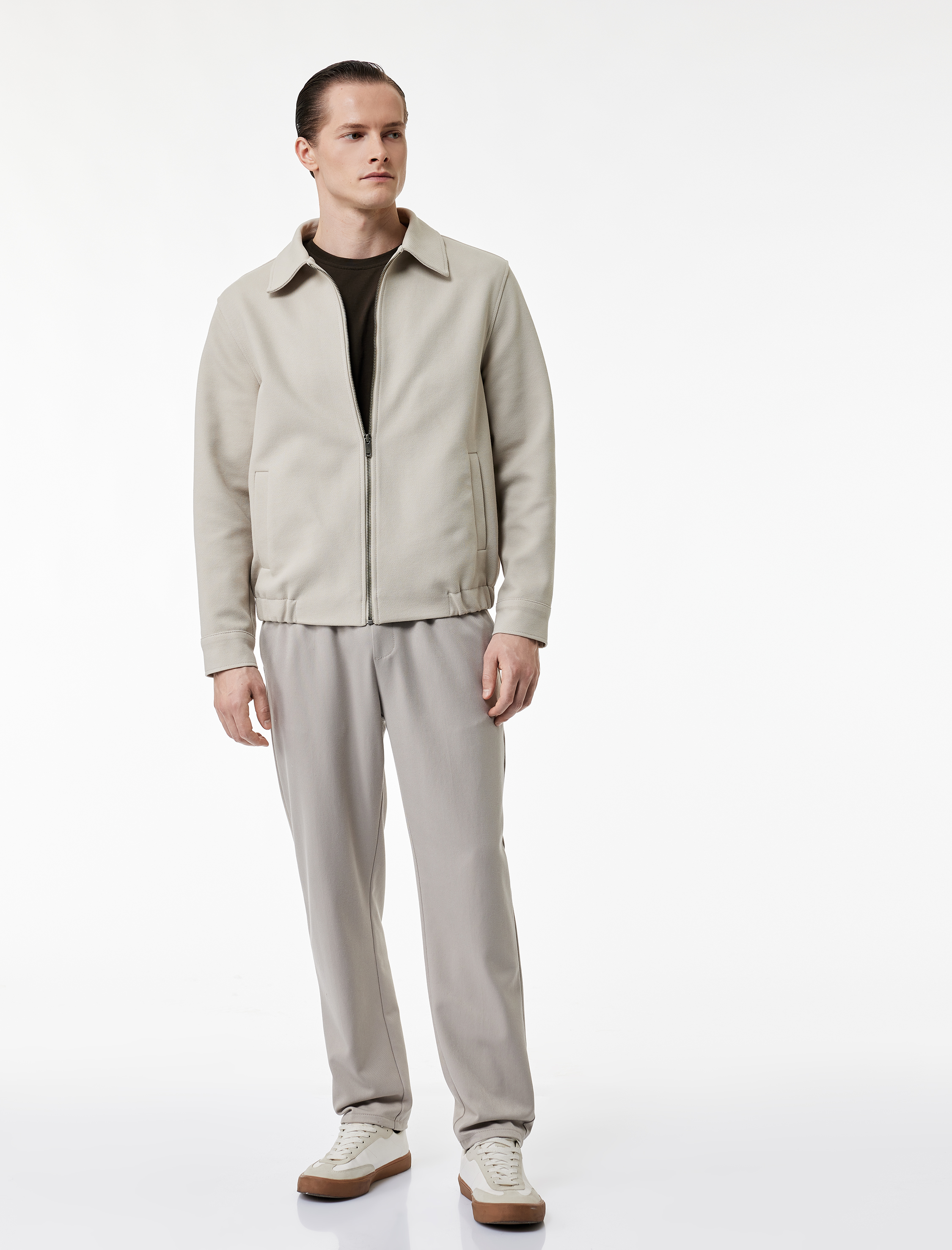  Slim Fit Cep Detaylı Uzun Kollu Fermuarlı Gömlek Yaka Mevsimlik Ceket