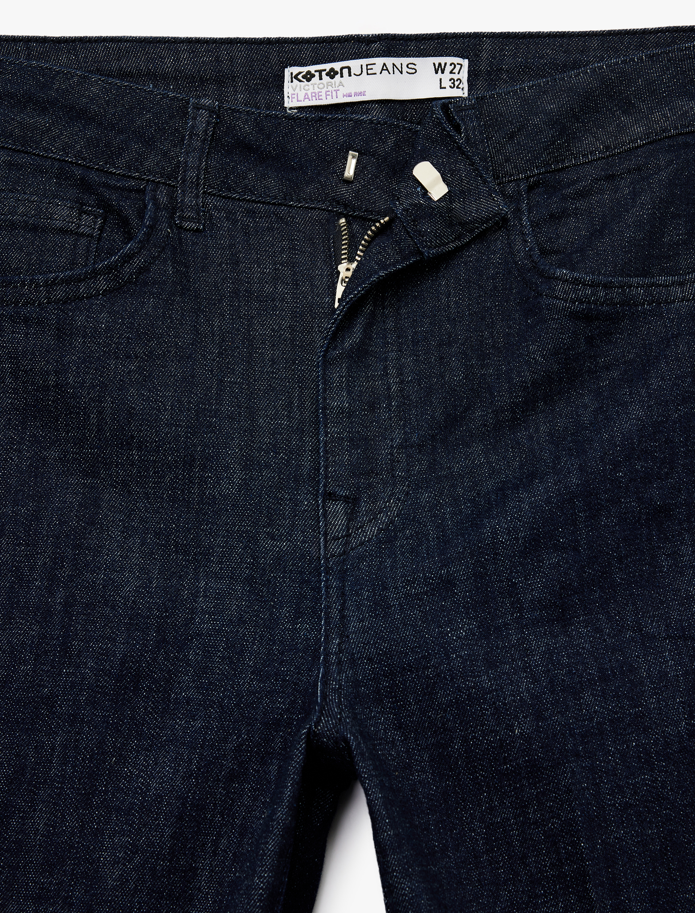   Normal Bel Dar Kalıp Cepli İspanyol Paça Jean Pantolon - Flare Jeans