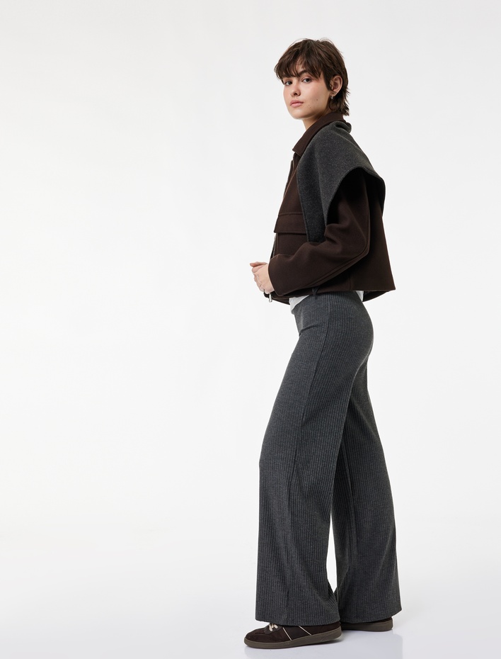  Viskon Karışımlı Yüksek Bel İspanyol Paça Tayt Pantolon