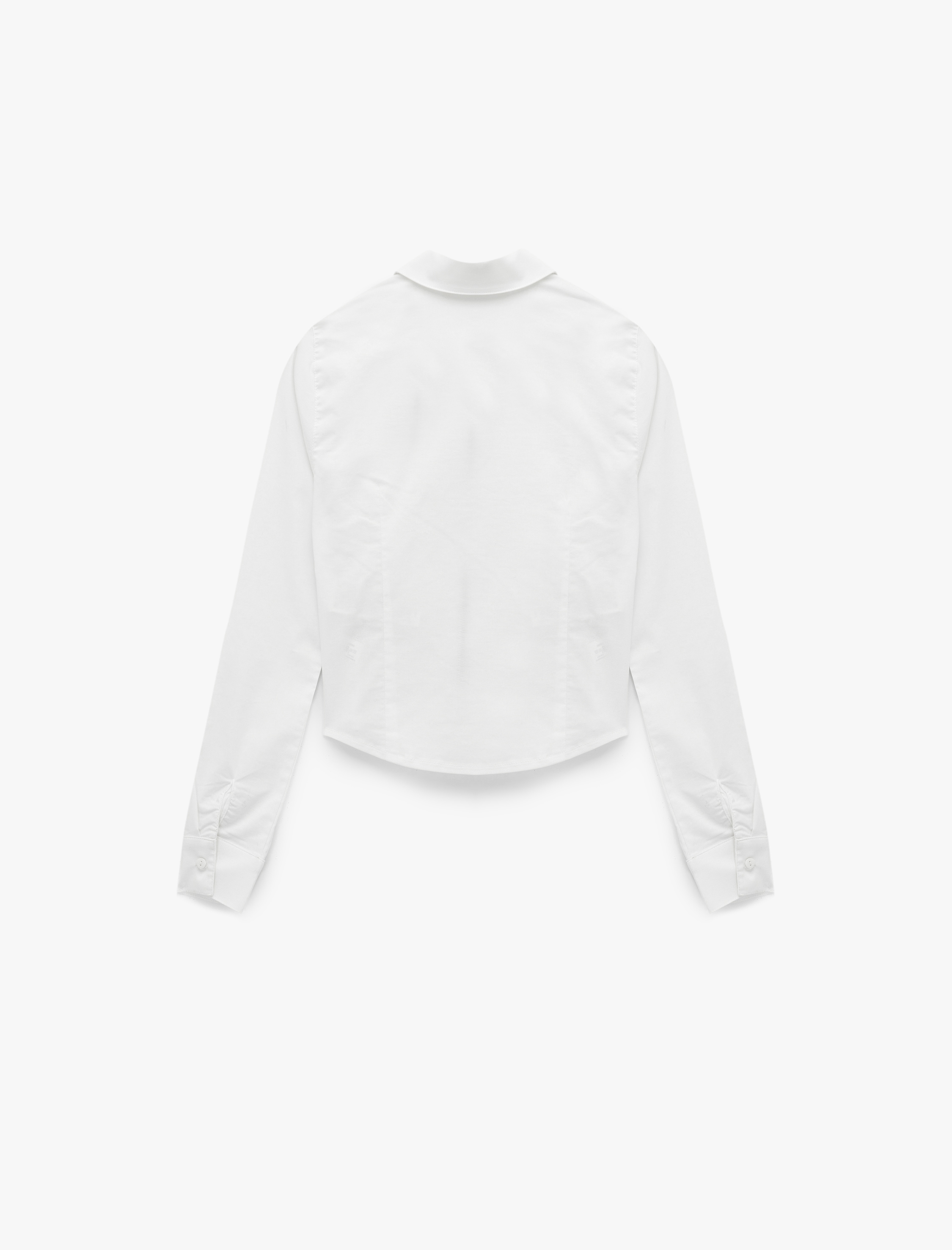   Uzun Kollu Crop Korse Detaylı Fermuarlı Gömlek