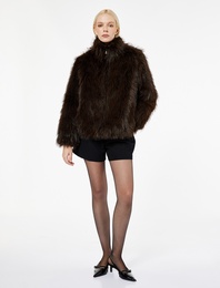 Fermuarlı Cepli Uzun Kollu Dik Yaka Kısa Suni Kürk Mont