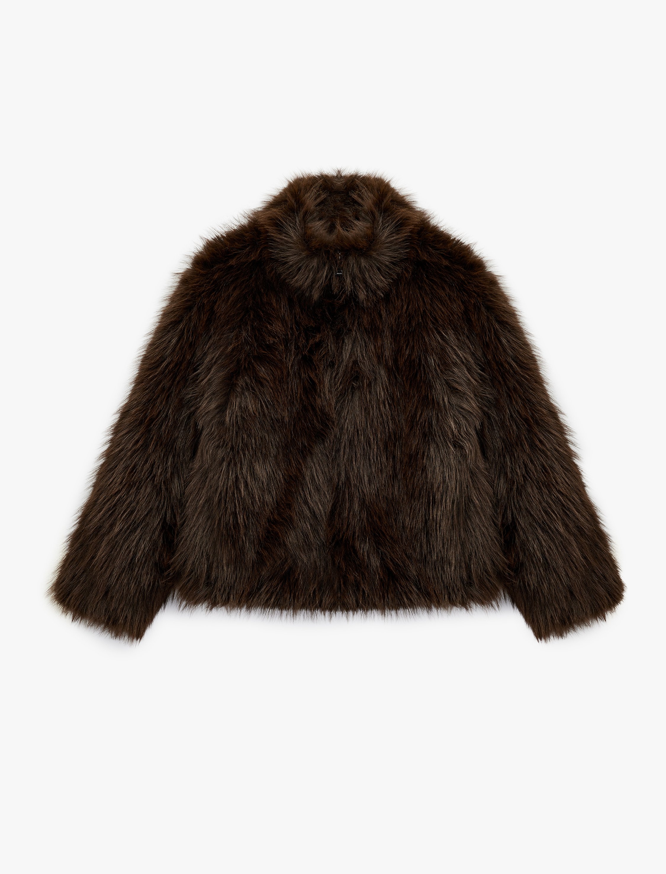   Fermuarlı Cepli Uzun Kollu Dik Yaka Kısa Suni Kürk Mont