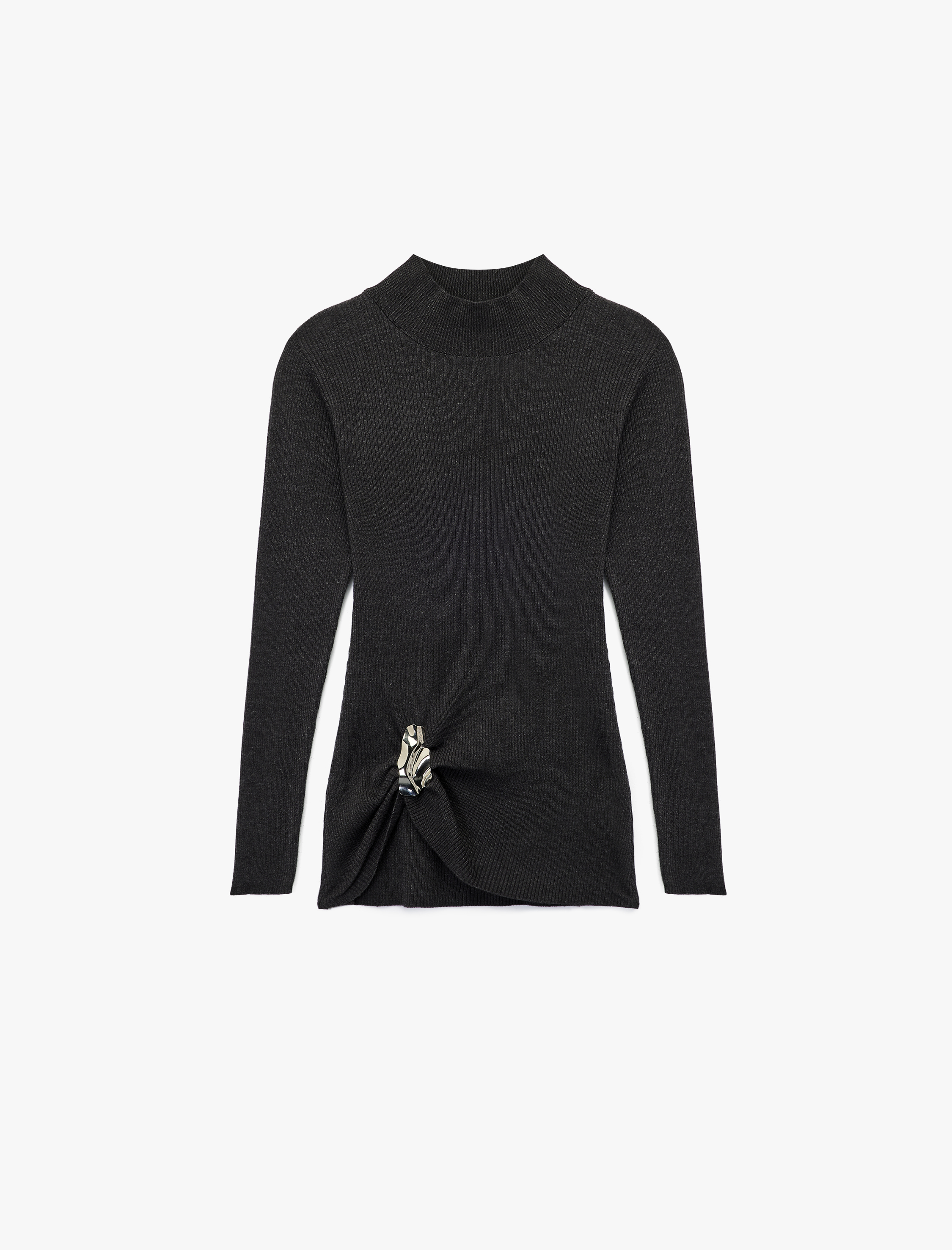   Peplum Kesim Uzun Kollu Dik Yaka Triko Kazak