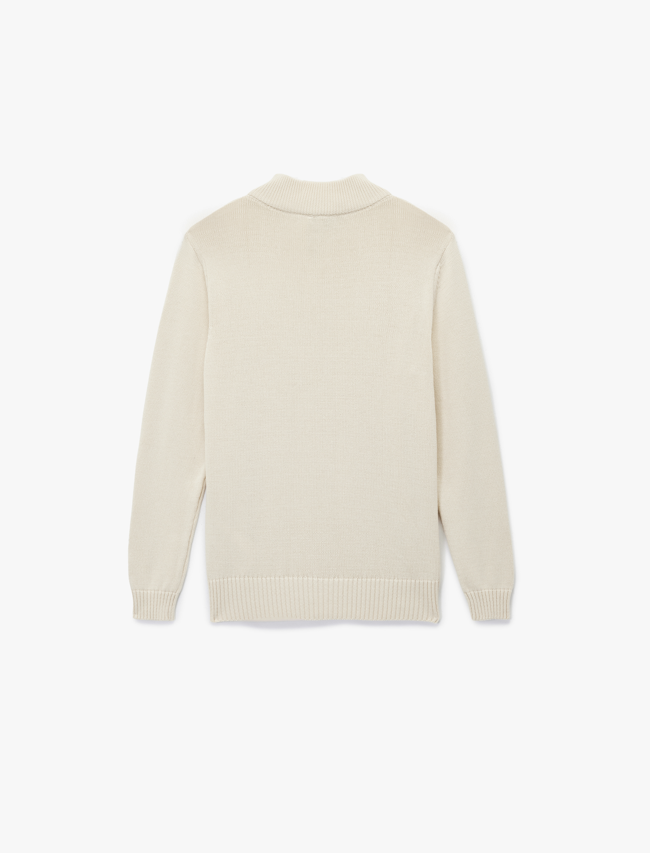   Pamuklu Uzun Kollu Yarım Fermuarlı Triko Kazak