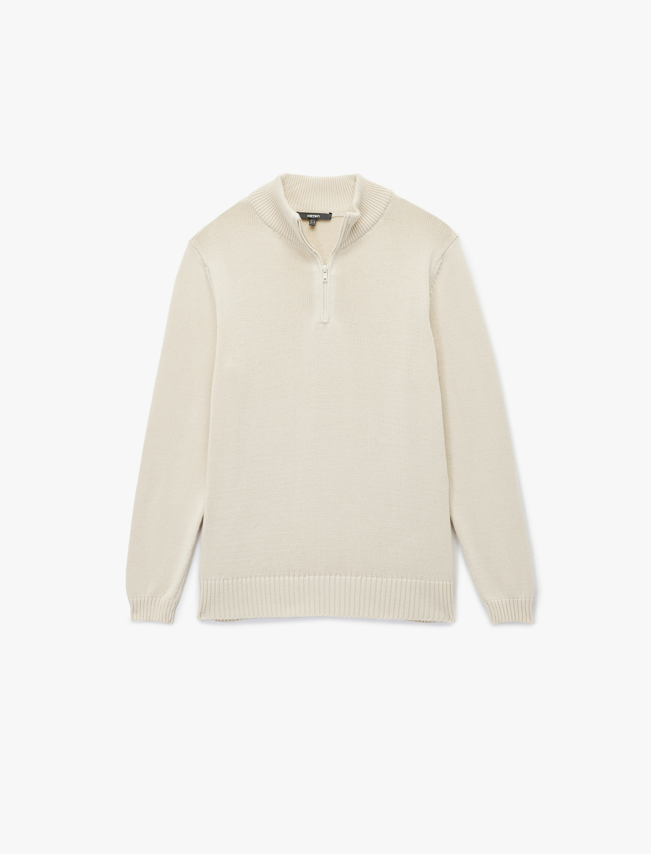   Pamuklu Uzun Kollu Yarım Fermuarlı Triko Kazak