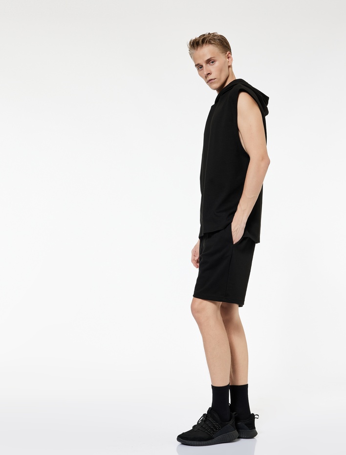  Beli Bağcıklı Cep Detaylı Kısa Spor Şort