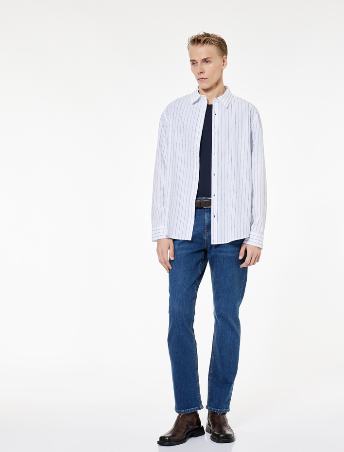  Regular Fit Uzun Kollu Düğmeli Klasik Yaka Pamuklu Gömlek