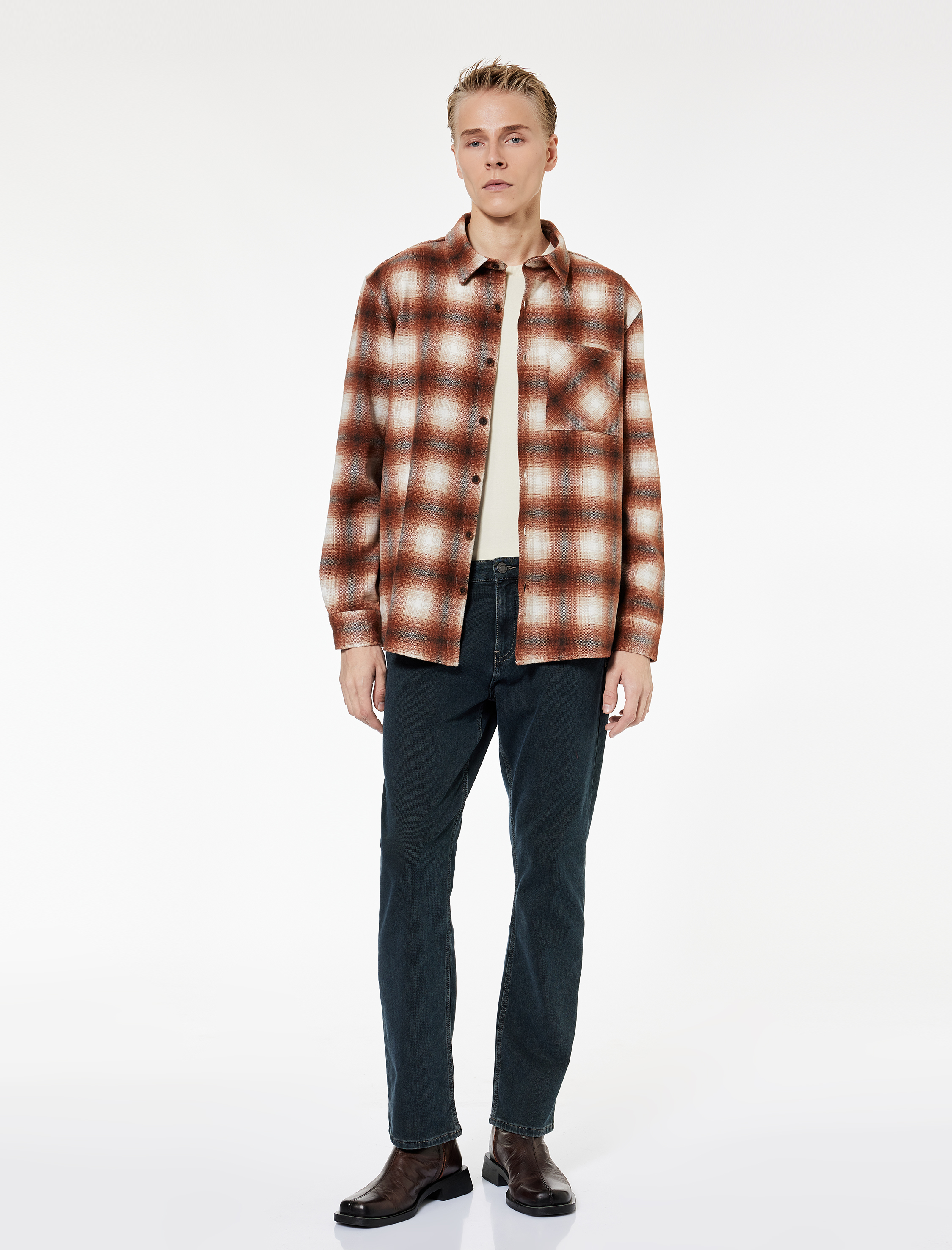   Regular Fit Cep Detaylı Uzun Kollu Klasik Yaka Oduncu Gömleği