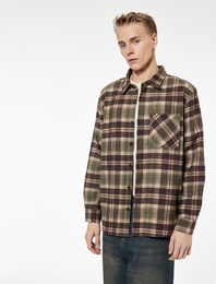 Regular Fit Uzun Kollu Cep Detaylı Klasik Yaka Oduncu Gömleği