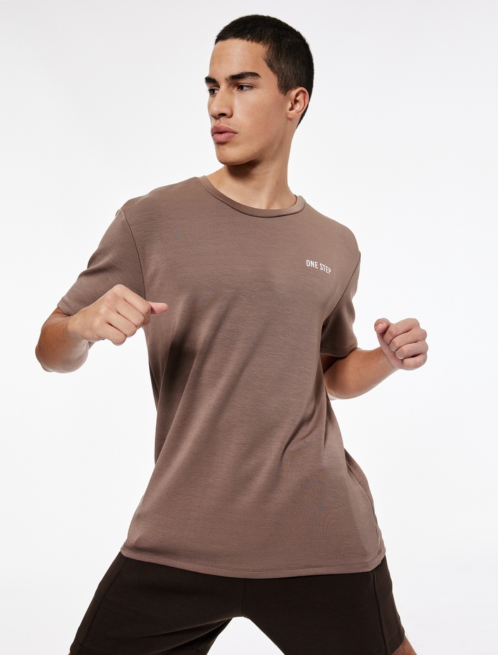  Regular Fit Kısa Kollu Baskılı Bisiklet Yaka Spor Tişört