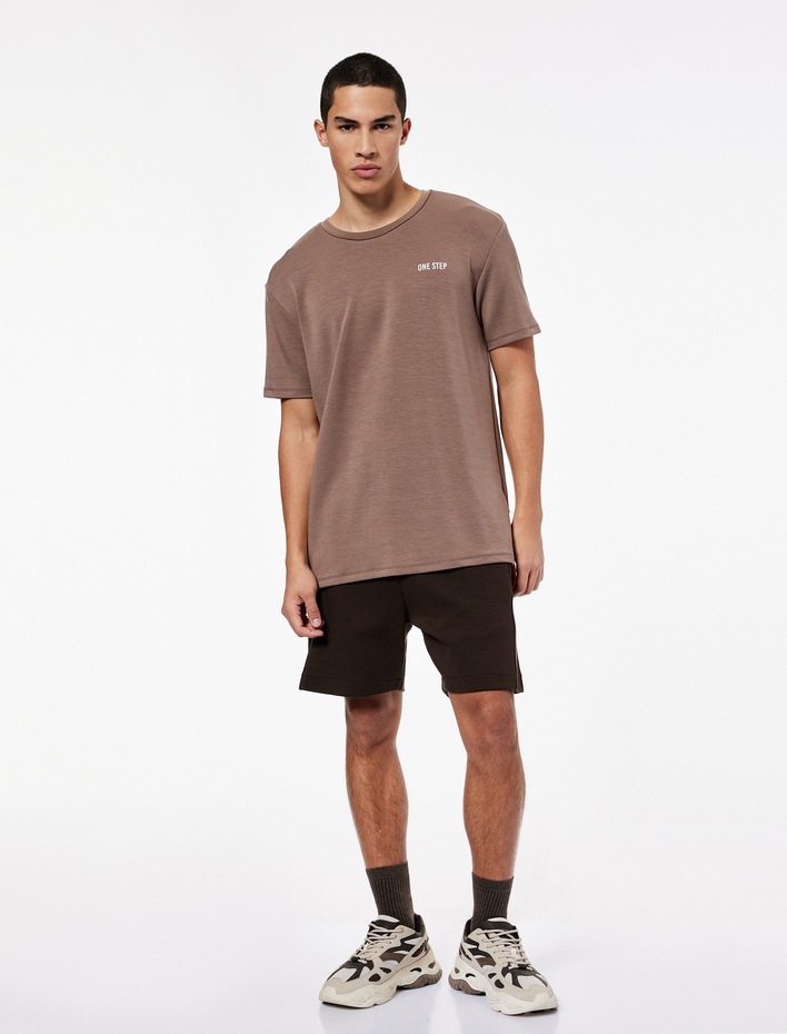  Regular Fit Kısa Kollu Baskılı Bisiklet Yaka Spor Tişört