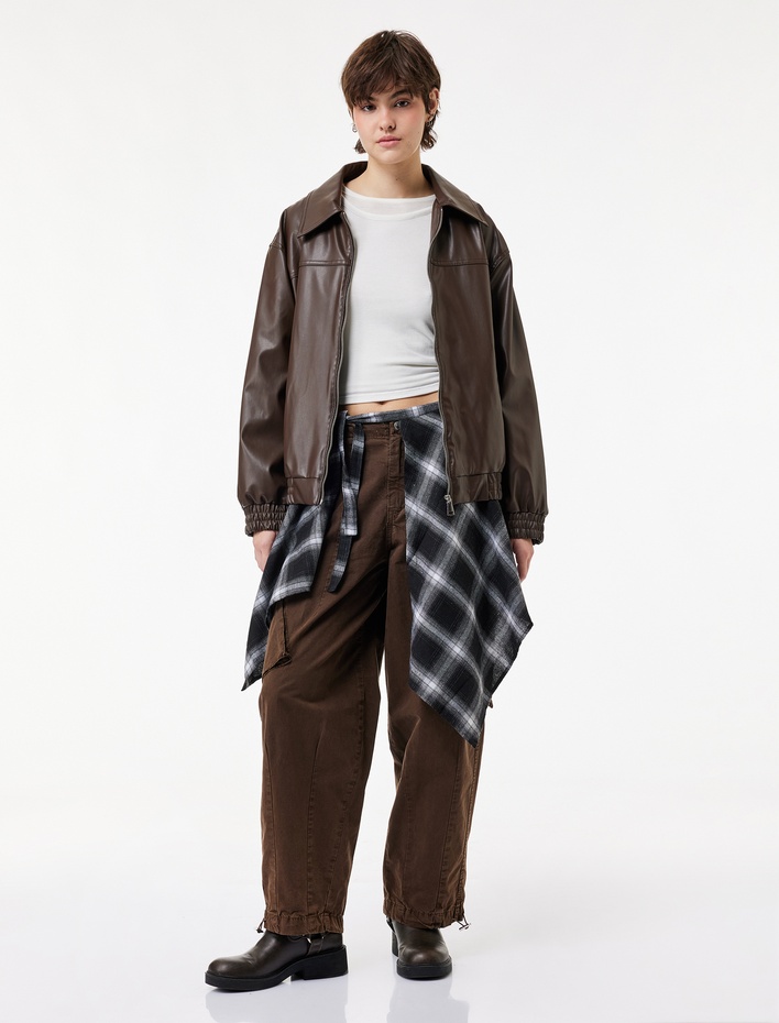  Pamuklu Rahat Kalıp Stoperli Beli Bağcıklı Kargo Cepli Balon Pantolon