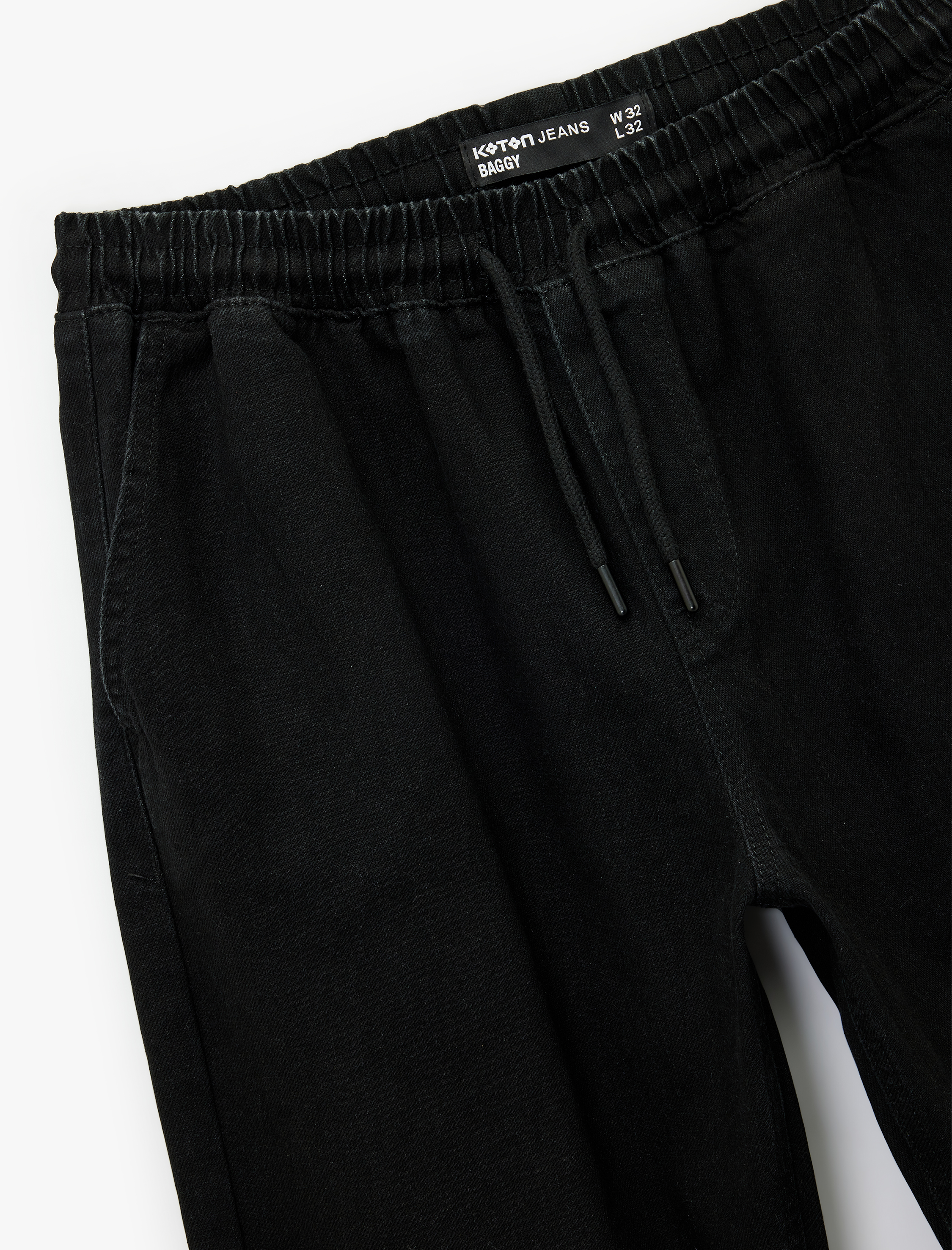   Pamuklu Bol Beli Bağcıklı Baggy Jean Pantolon