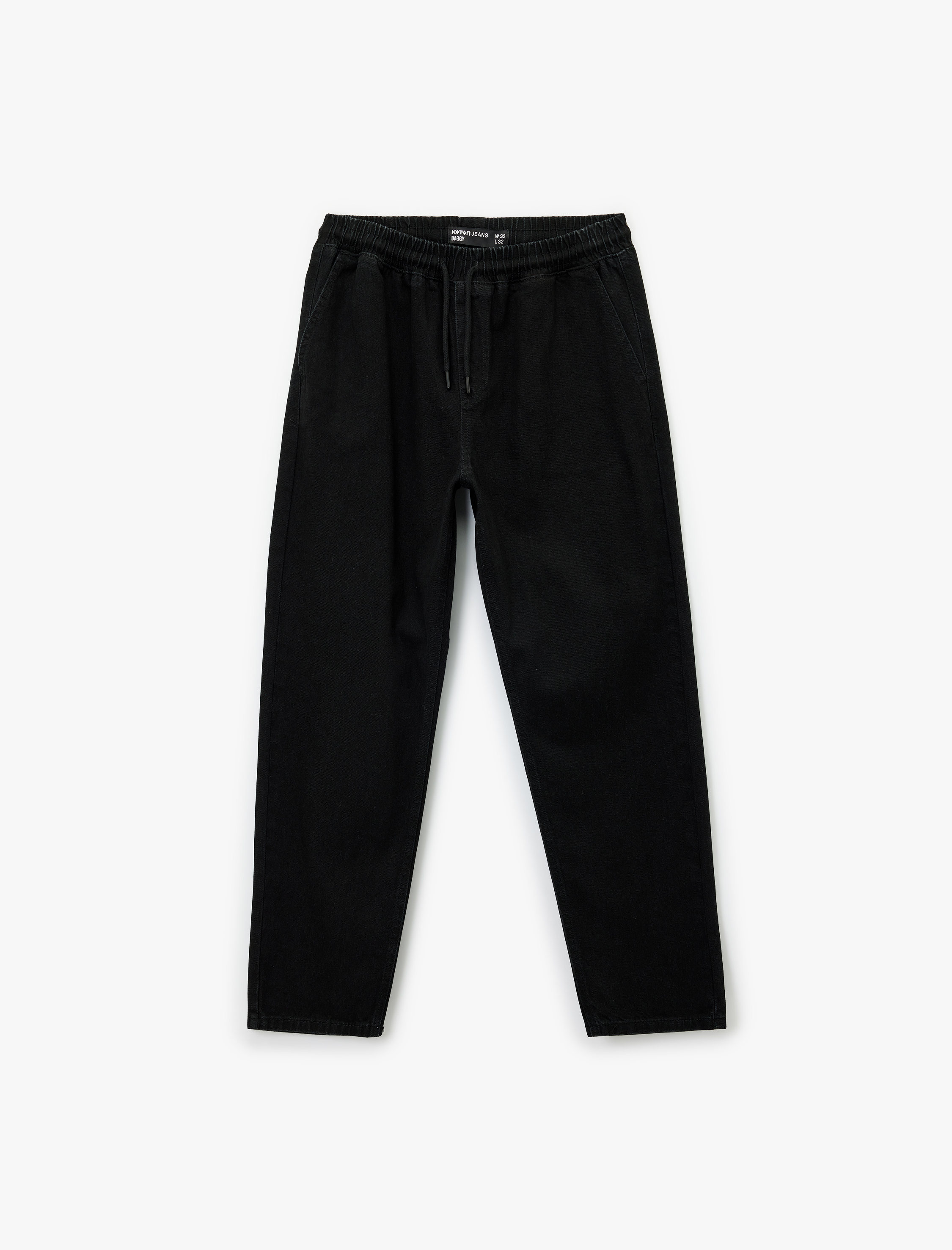   Pamuklu Bol Beli Bağcıklı Baggy Jean Pantolon