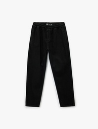 Pamuklu Bol Beli Bağcıklı Baggy Jean Pantolon