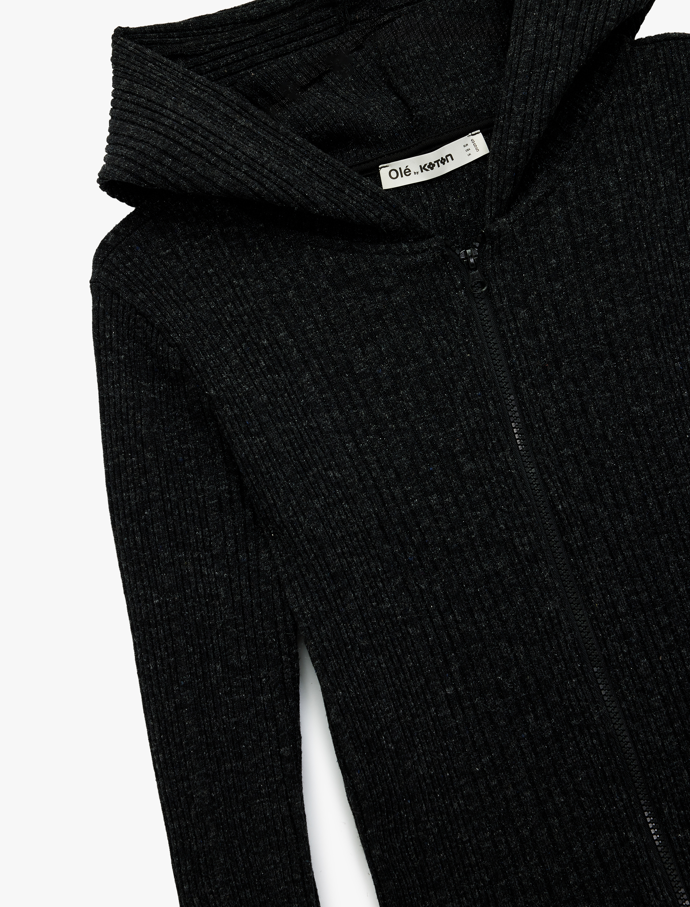   Slim Fit Kapüşonlu Uzun Kollu Dokulu Fermuarlı Hırka