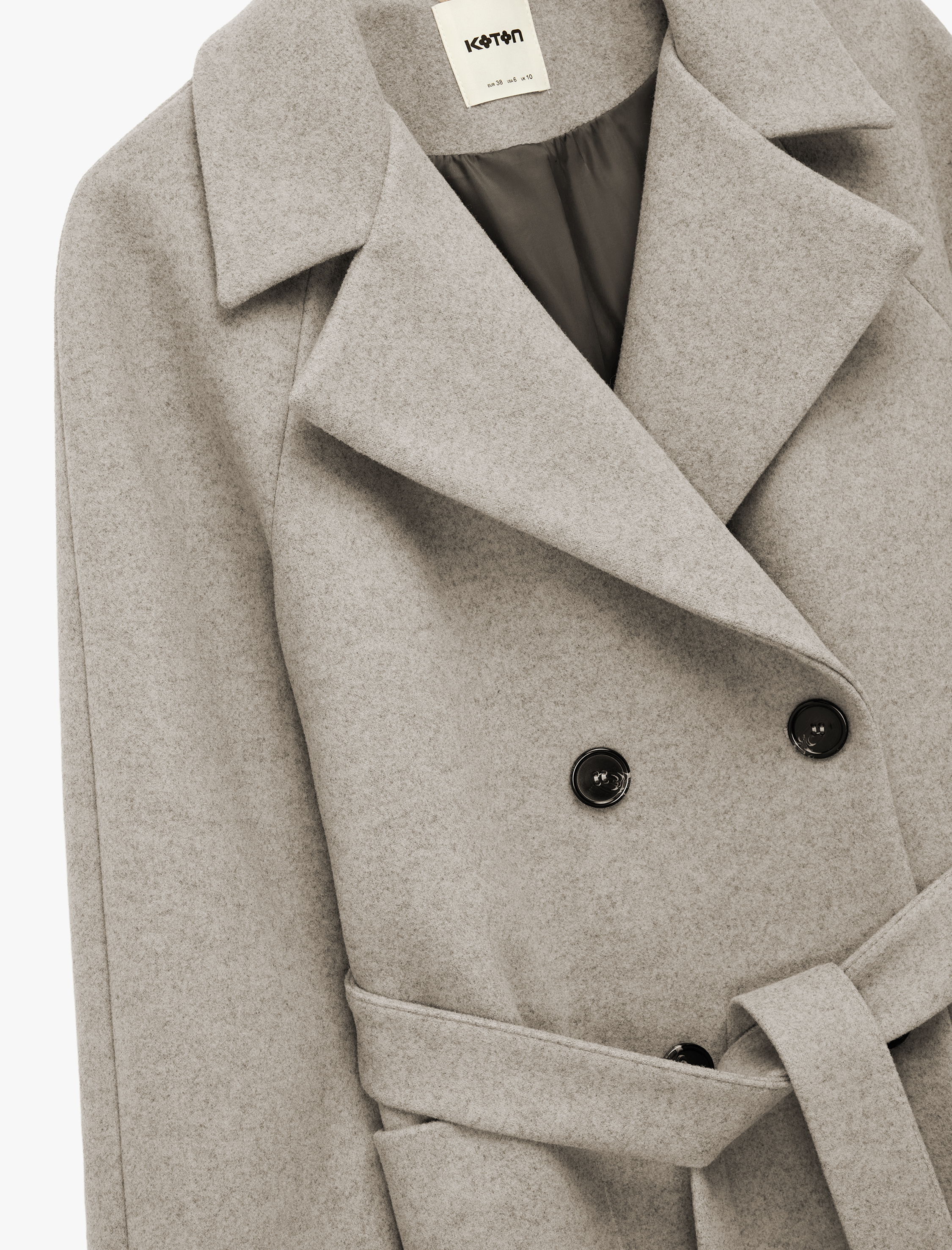   Uzun Kollu Cepli Kemerli Kruvaze Uzun Kaşe Kaban