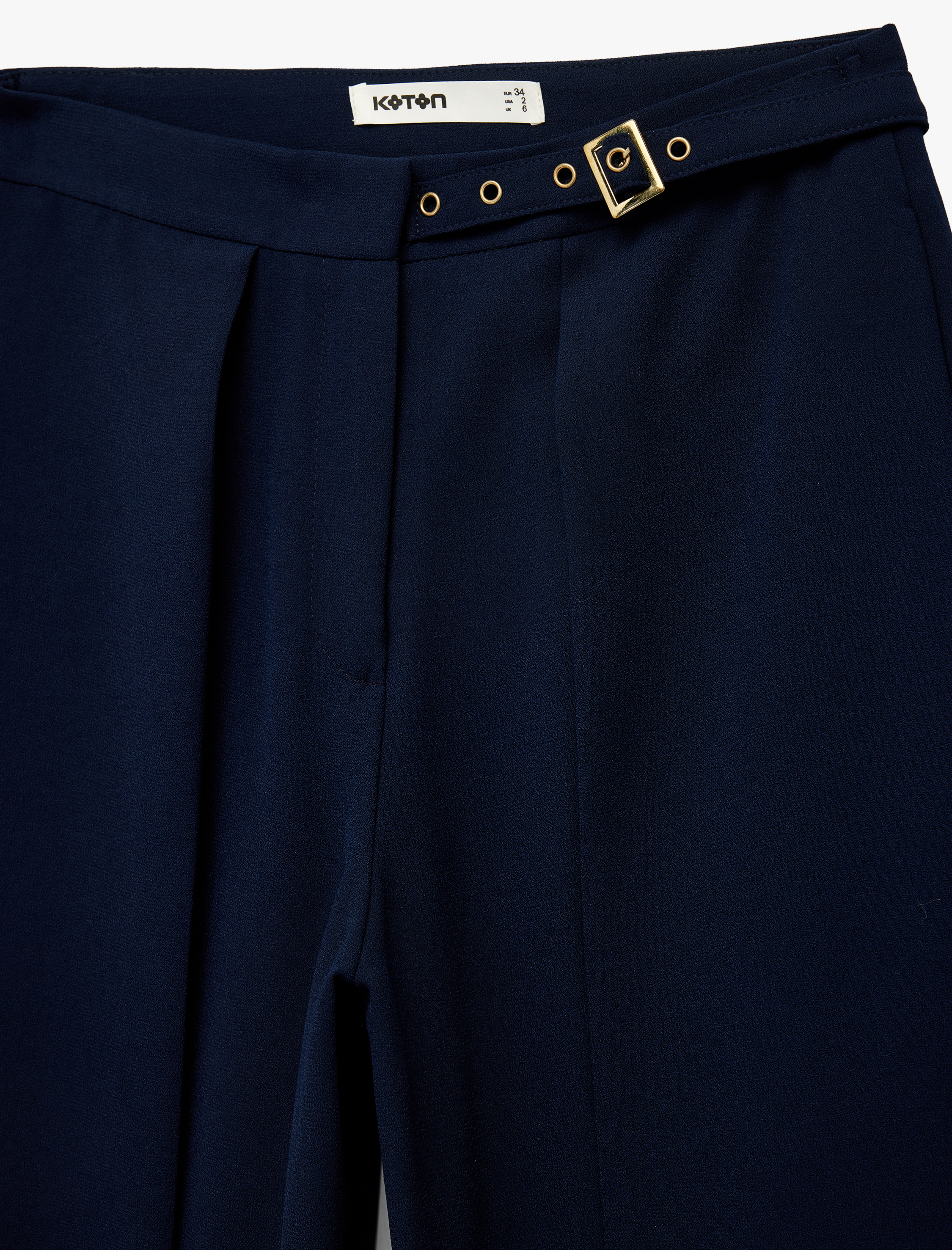   Kemer Detaylı Bilek Boy Geniş Paça Krep Palazzo Pantolon