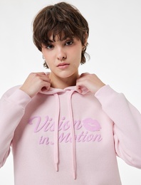 Şardonlu Uzun Kollu Kapüşonlu Baskılı Oversize Sweatshirt