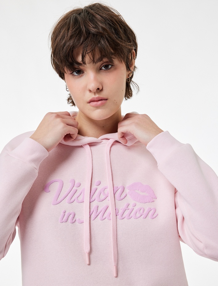  Şardonlu Uzun Kollu Kapüşonlu Baskılı Oversize Sweatshirt