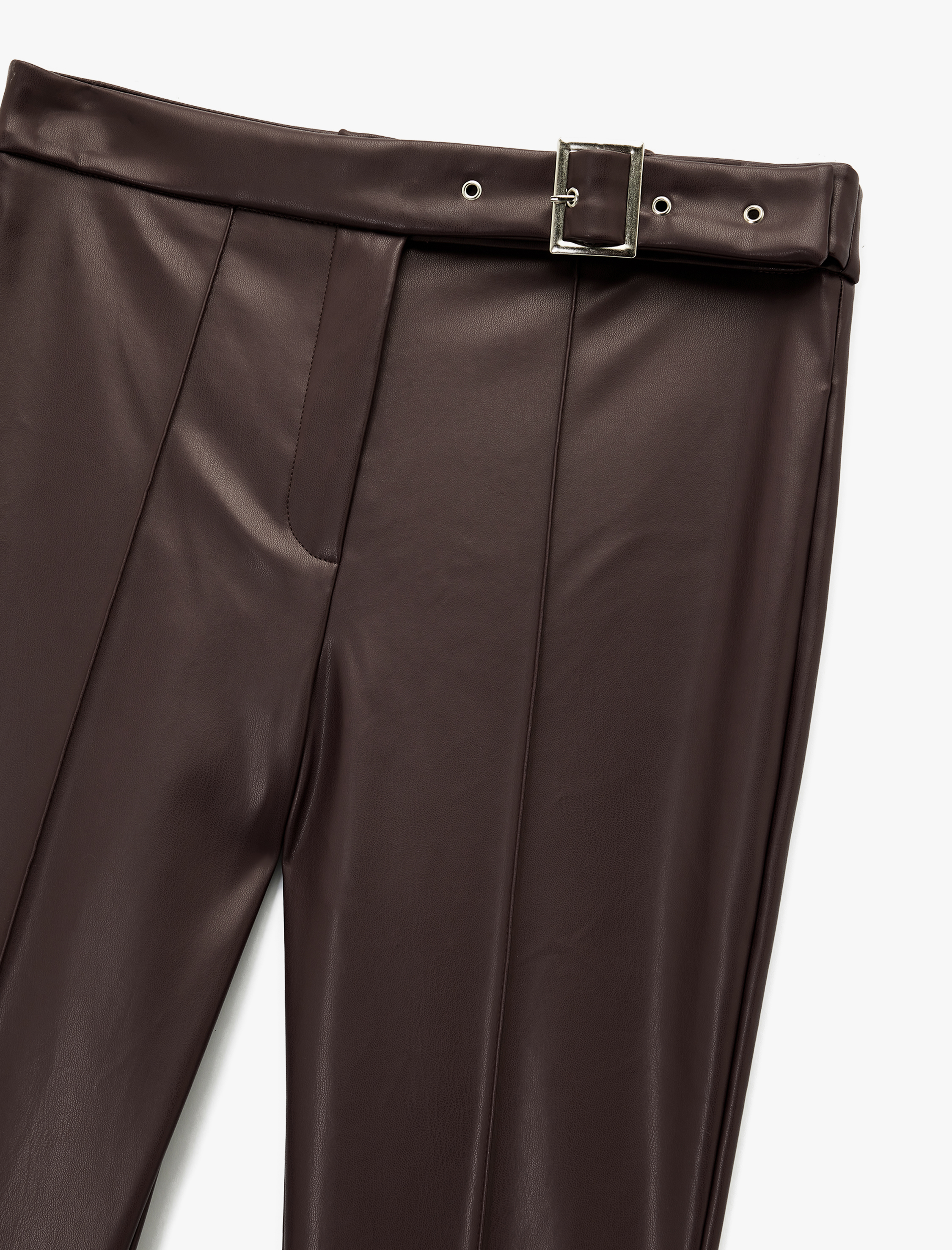   Slim Fit Normal Paça Kemerli Nervürlü Suni Deri Pantolon