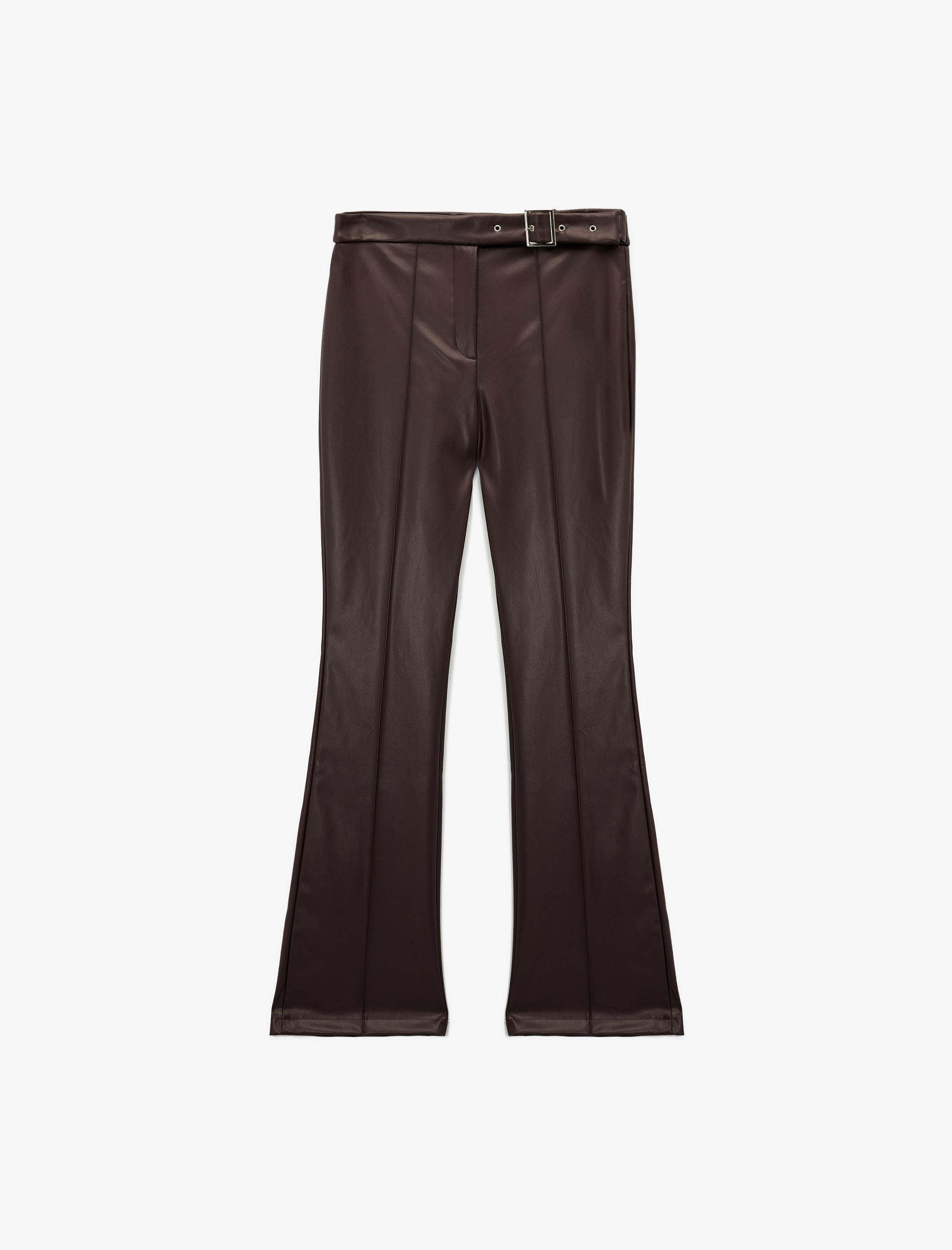   Slim Fit Normal Paça Kemerli Nervürlü Suni Deri Pantolon