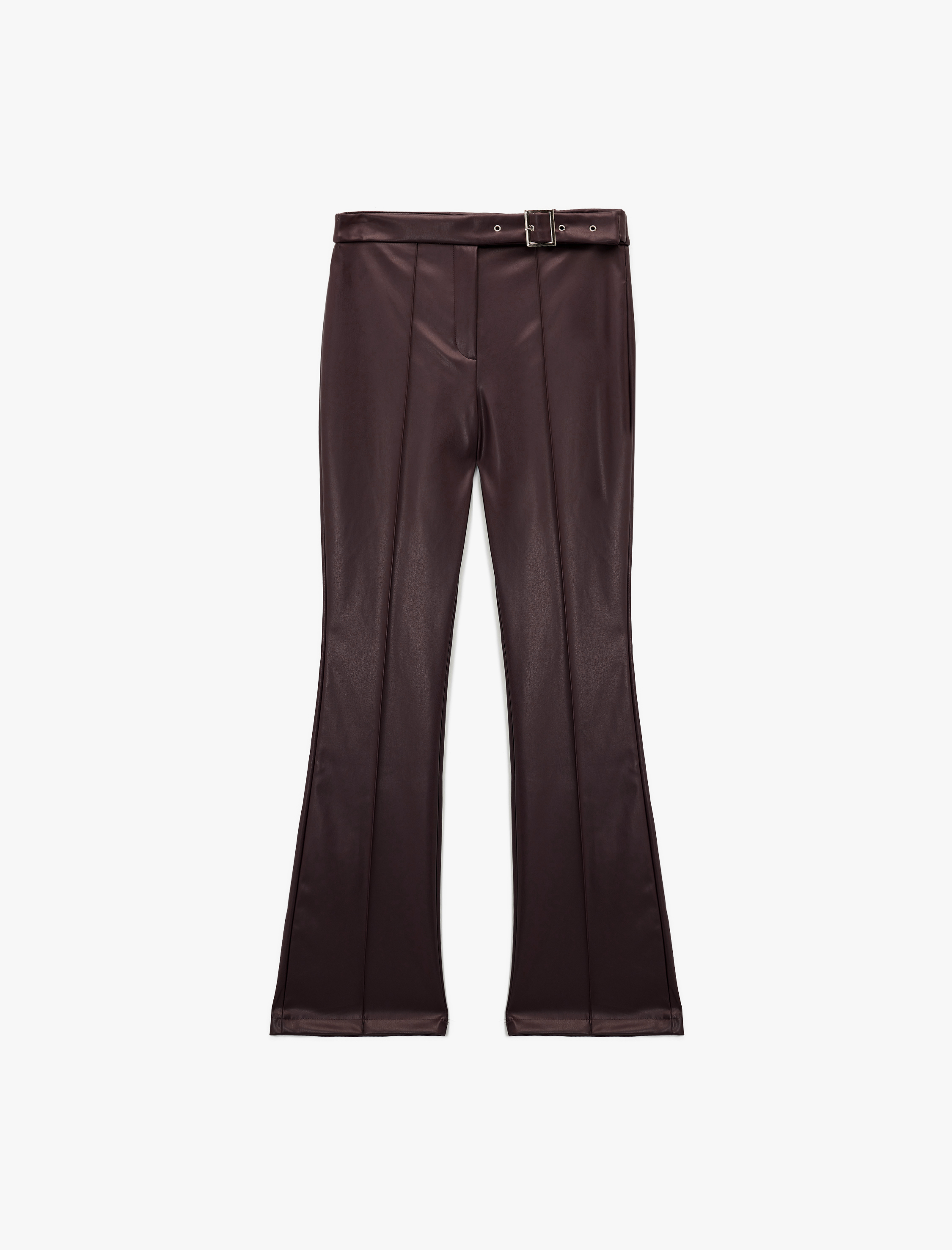   Slim Fit Normal Paça Kemerli Nervürlü Suni Deri Pantolon