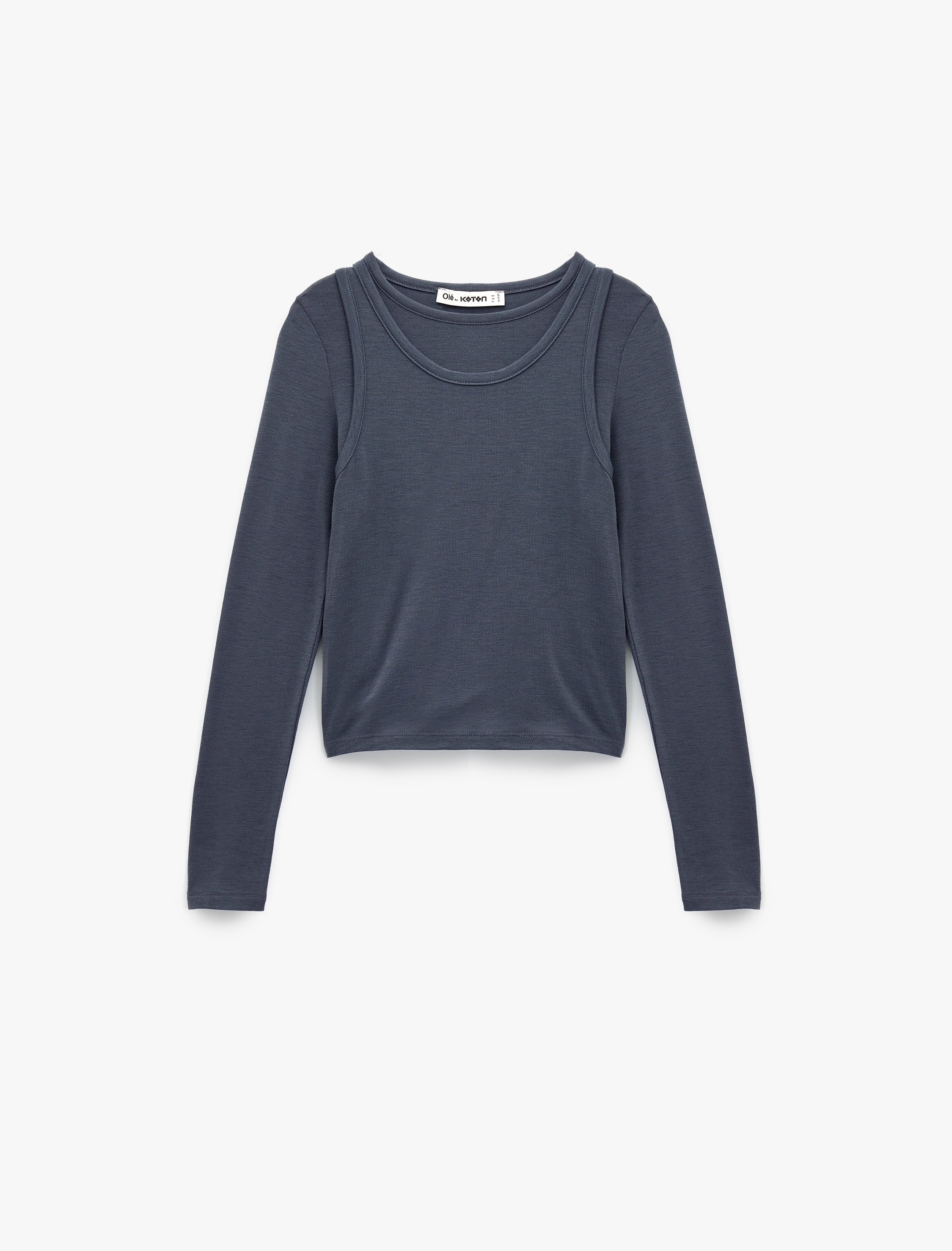   Slim Fit Atlet Görünümlü Bisiklet Yaka Uzun Kollu Tişört