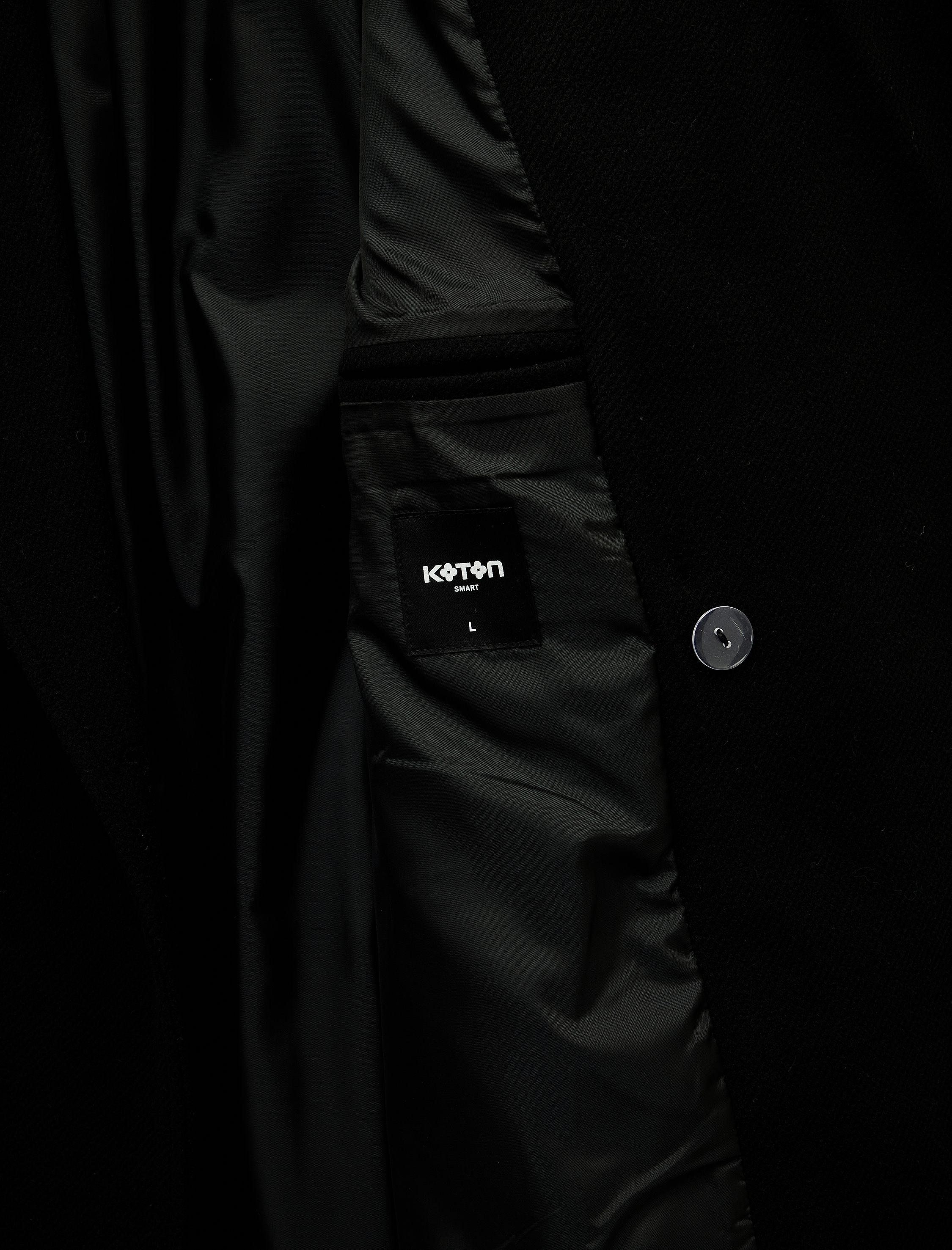   Uzun Kollu Cepli Düğmeli Kruvaze Yaka Uzun Kaşe Kaban