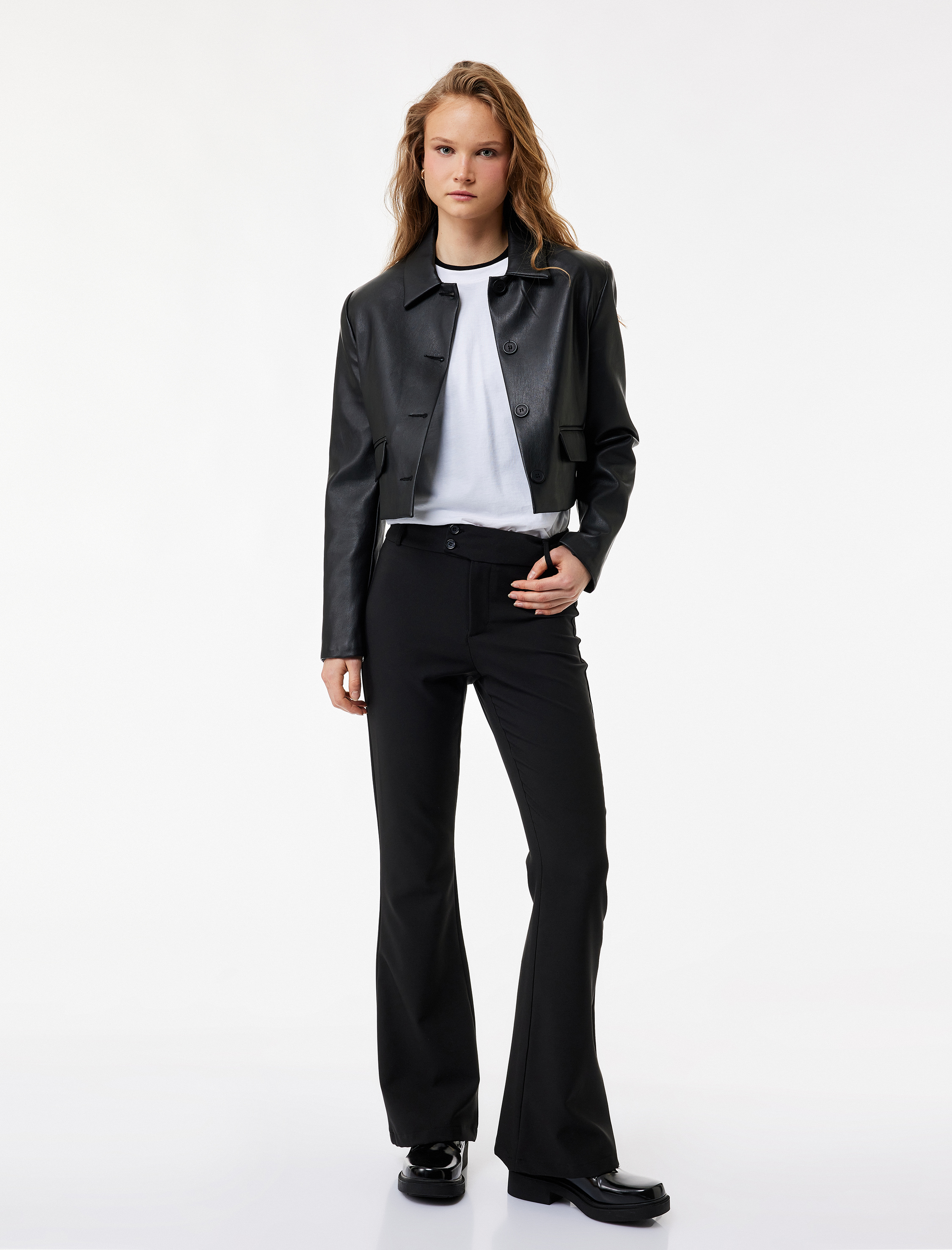   Slim Fit Çift Düğmeli İspanyol Paça Pantolon