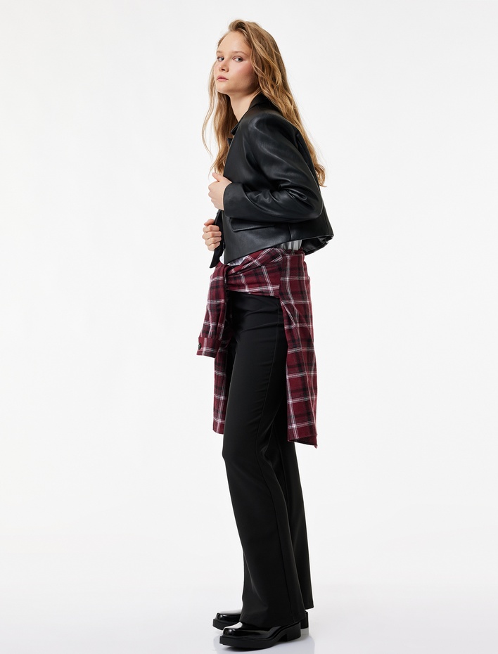  Slim Fit Çift Düğmeli İspanyol Paça Pantolon