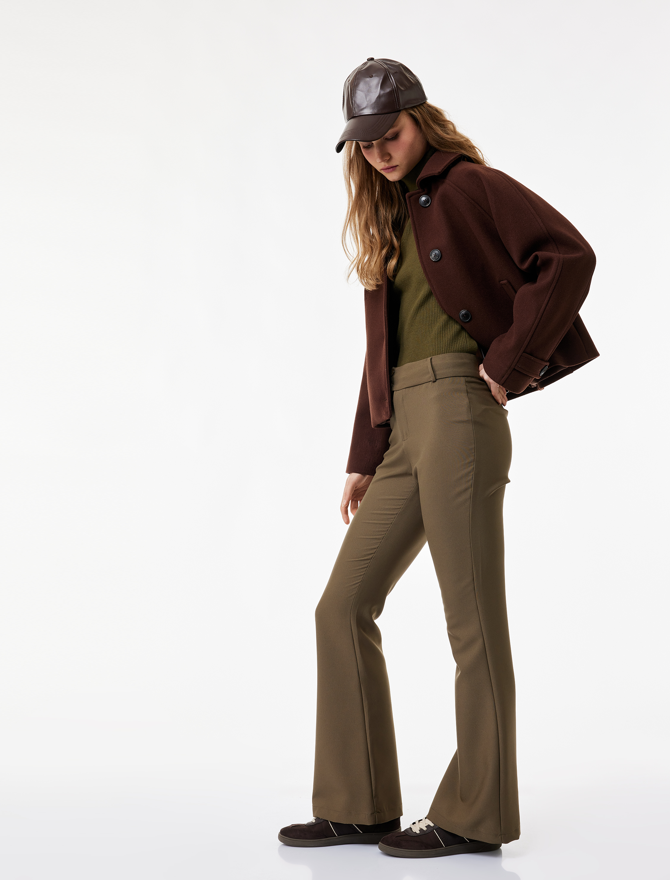   Slim Fit Çift Düğmeli İspanyol Paça Pantolon