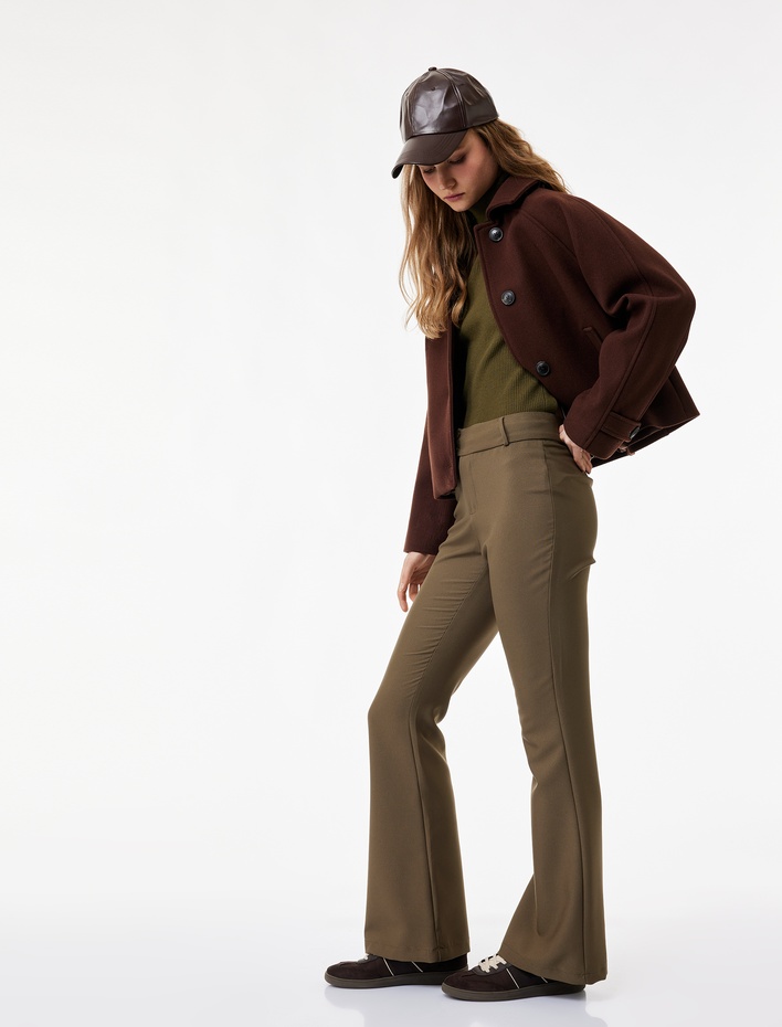  Slim Fit Çift Düğmeli İspanyol Paça Pantolon