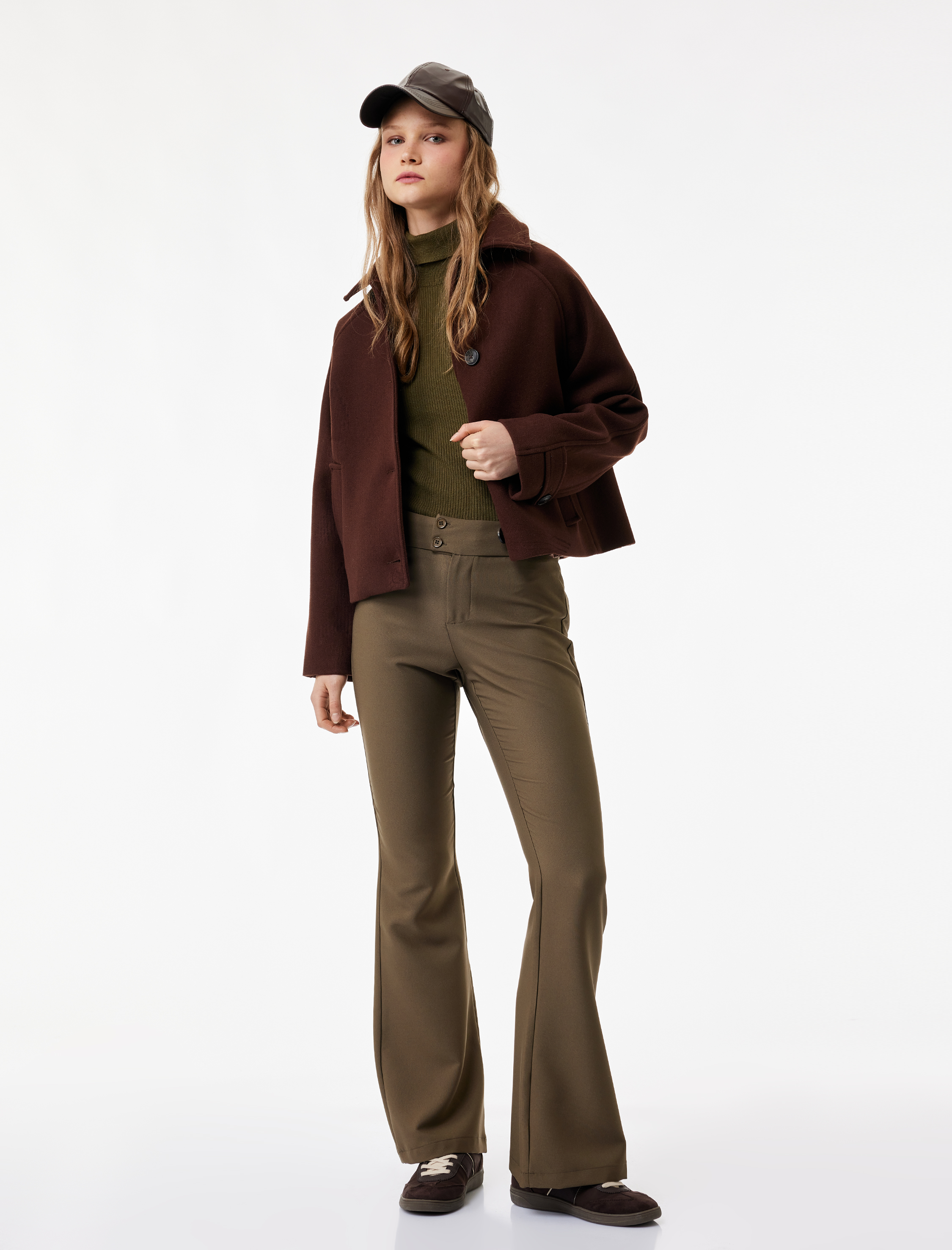   Slim Fit Çift Düğmeli İspanyol Paça Pantolon