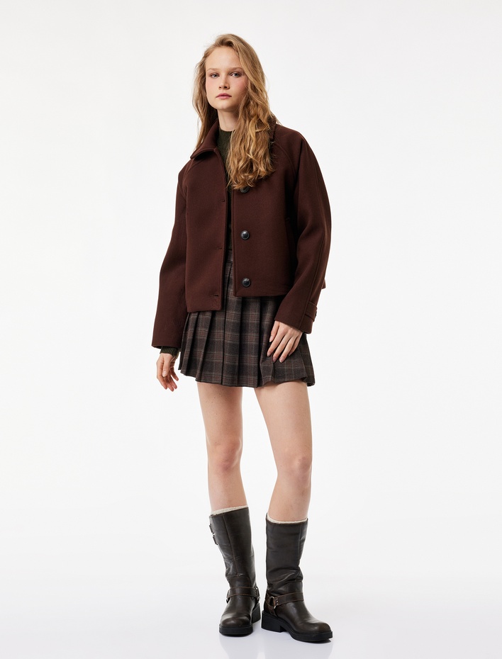  Uzun Kollu Klasik Yaka Düğmeli Cep Detaylı Ceket