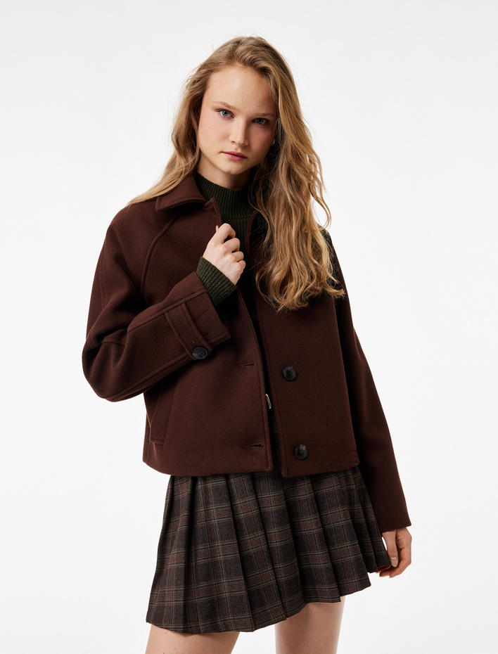  Uzun Kollu Klasik Yaka Düğmeli Cep Detaylı Ceket