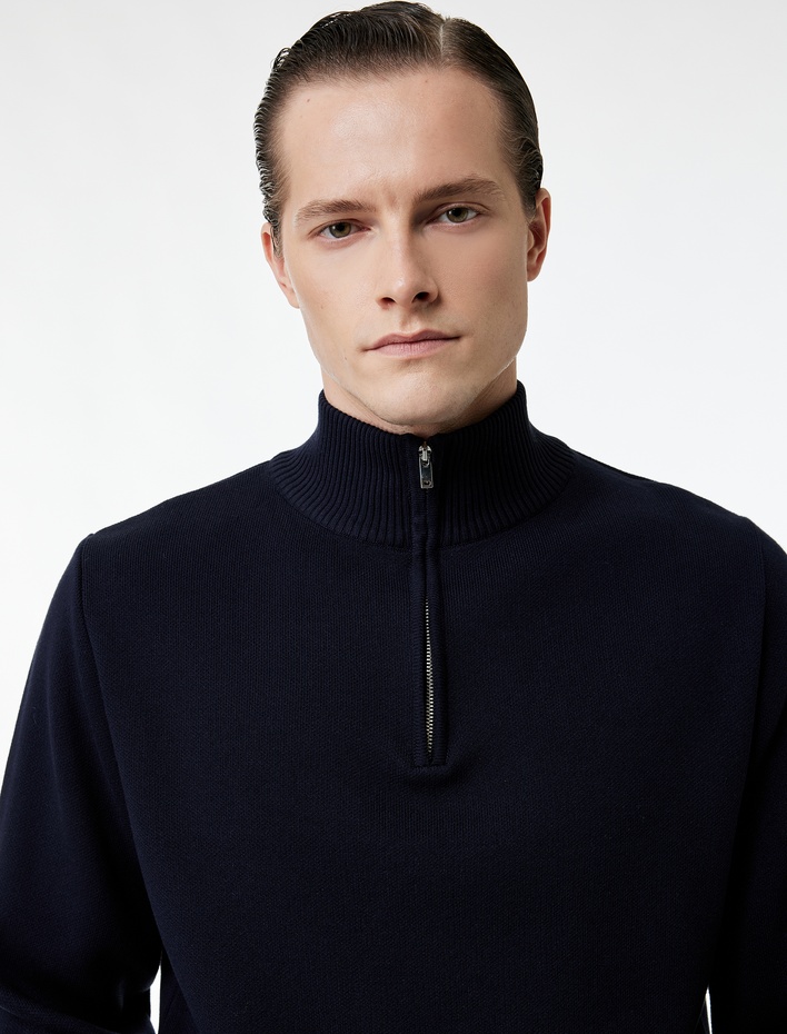  Uzun Kollu Regular Fit Basic Yarım Fermuarlı Triko Kazak