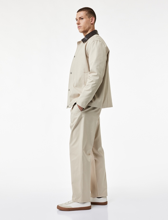  Rahat Kalıp Cepli Pamuklu Yüksek Bel Gabardin Pantolon