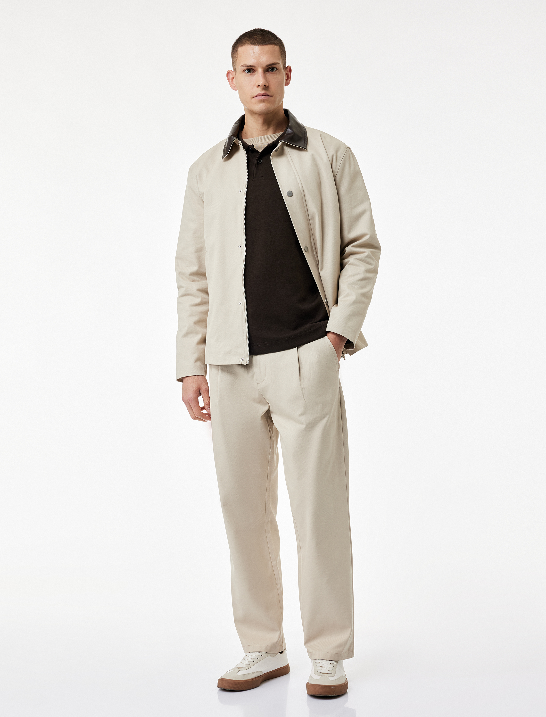   Rahat Kalıp Cepli Pamuklu Yüksek Bel Gabardin Pantolon