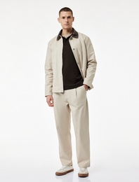 Rahat Kalıp Cepli Pamuklu Yüksek Bel Gabardin Pantolon