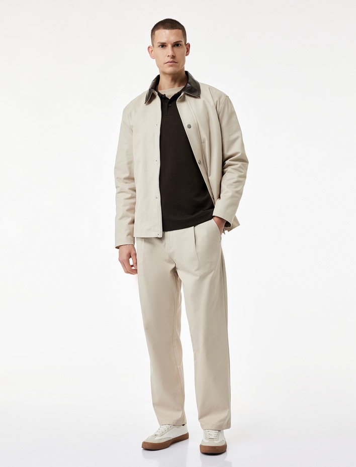  Rahat Kalıp Cepli Pamuklu Yüksek Bel Gabardin Pantolon