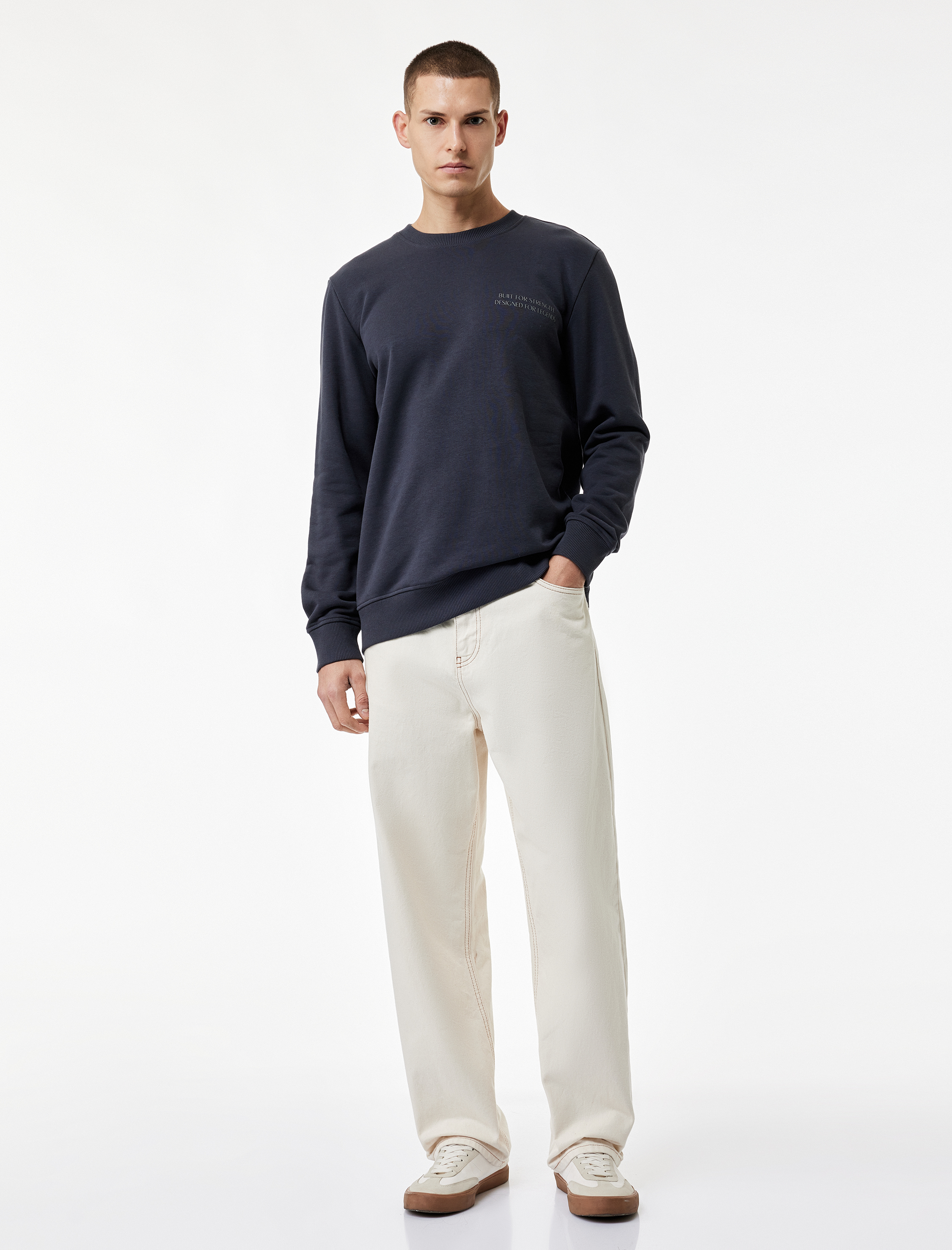   Uzun Kollu Bisiklet Yaka Pamuklu Baskılı Sweatshirt