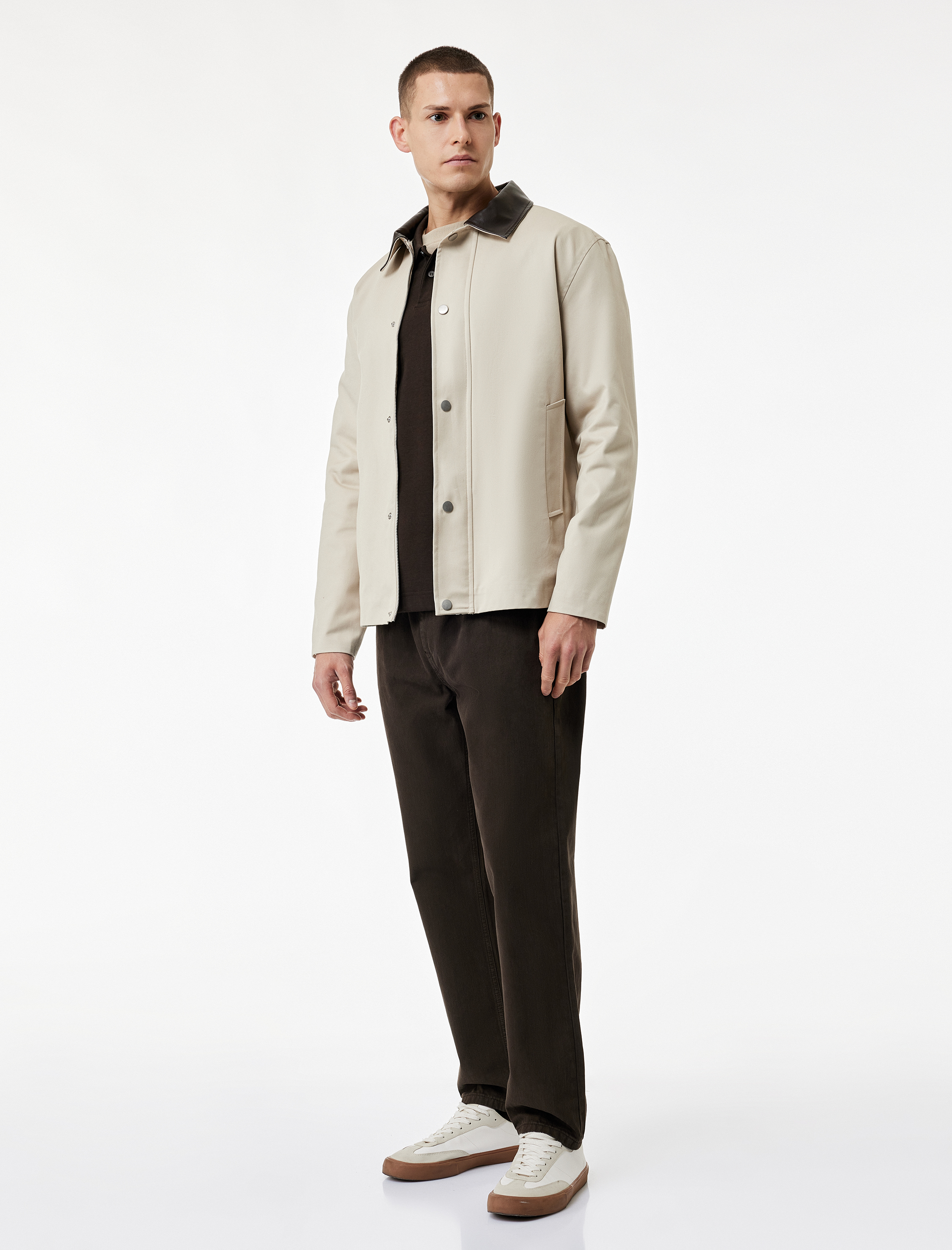   Regular Fit Cepli Renk Kontrastlı Gömlek Yaka Gabardin Ceket