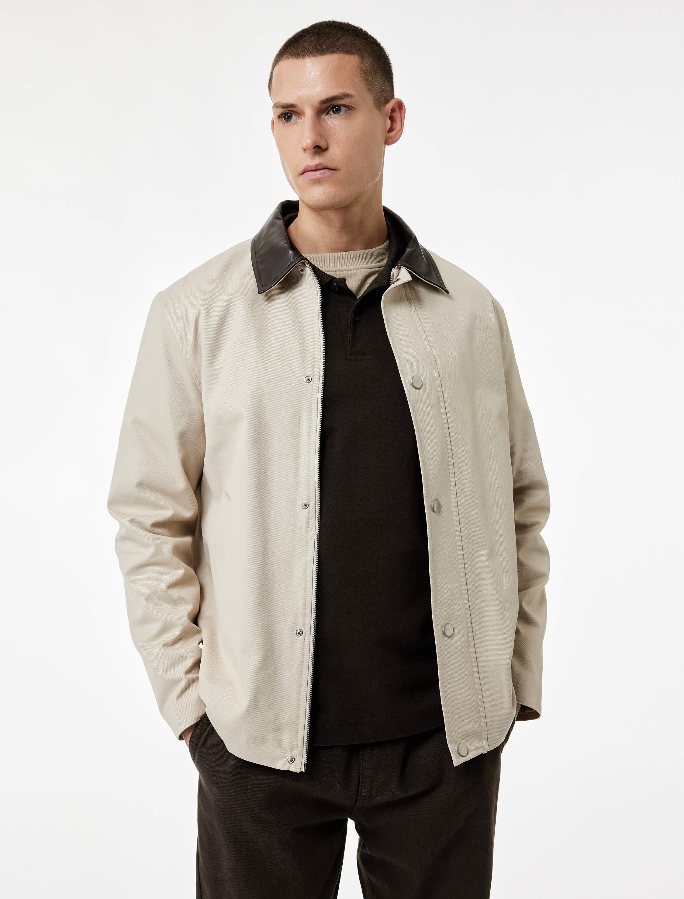   Regular Fit Cepli Renk Kontrastlı Gömlek Yaka Gabardin Ceket