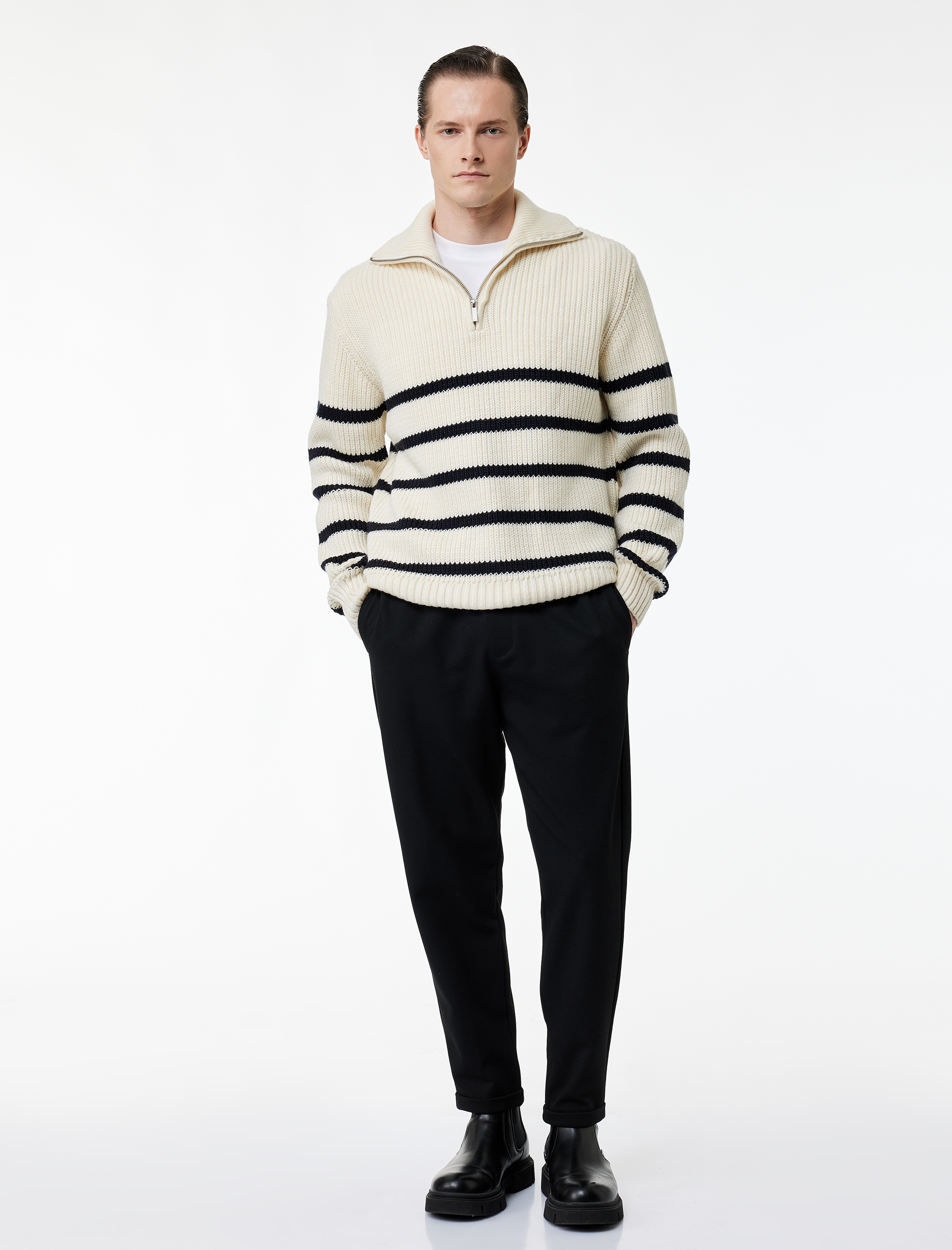   Viskon Karışımlı Duble Paça Cepli Beli Bağcıklı Pantolon