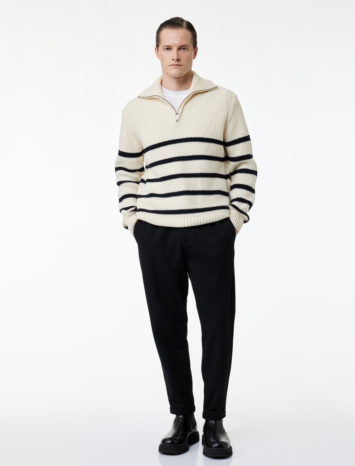  Viskon Karışımlı Duble Paça Cepli Beli Bağcıklı Pantolon