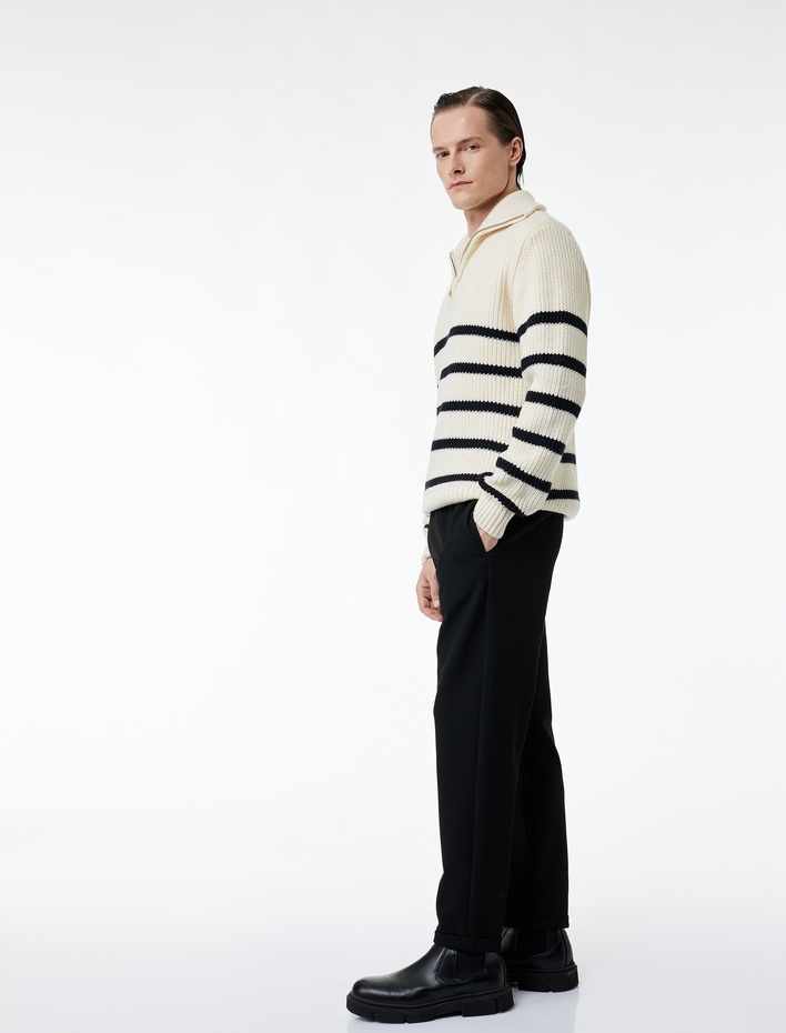  Viskon Karışımlı Duble Paça Cepli Beli Bağcıklı Pantolon