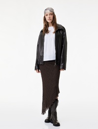 Asimetrik Kesim Slim Fit Midi Dantelli Etek